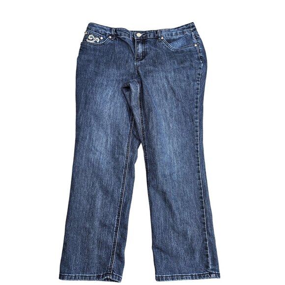 Christopher & Banks Denim - Christopher & Banks Jeans Womens 12P Blue Embellished Pockets Straight Leg Denim